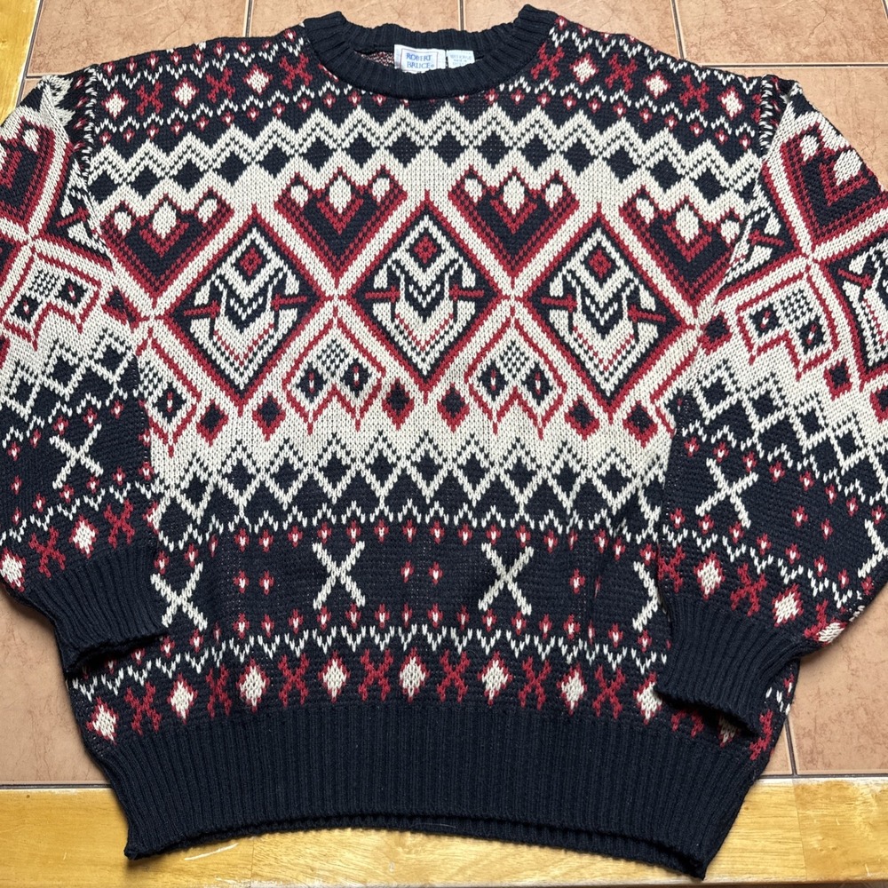 Men's Fair Isle Crewneck Sweater - Navy, Red & Cream